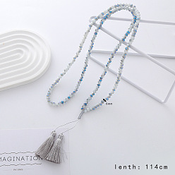 Синий Шикарный европейский американский граненый рондель стеклянный бисер свитер длинные кисточки ожерелья, синие, 44.88 дюйм (114 см)