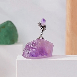 Аметист Самородки из натурального аметиста и латуни, модель шахтера, украшение для демонстрации образцов минералов, украшение для медитации для домашнего офиса, 20~40x40~70 мм