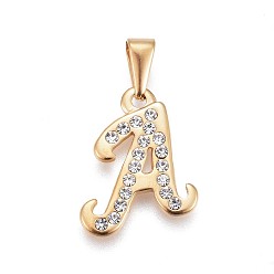 Letter A 304 Stainless Steel Pendants, with Rhinestone, Letter, Letter.A, 22.5x17x2mm, Hole: 3~3.5x7.5~8mm