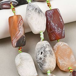 Sandy Brown Natural Weathered Agate Beads Strands, Dyed & Heated, Hexagon, Sandy Brown, 32~41x20~30x10~23mm, Hole: 3~4.5mm, about 8pcs/strand, 15.94''~16.14''(40.5~41cm)