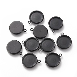 Черный 304 Настройки кабошон из нержавеющей стали кулон, плоское круглое ионное напыление (IP), электрофорез черный, лоток : 12 мм, 17x15x3 мм, отверстие : 1.8 мм