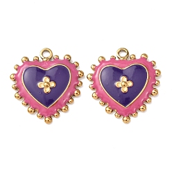 Темно-Фиолетовый 304 подвески из нержавеющей стали, с эмалью, сердце прелести, реальный 18 k позолоченный, ионное покрытие (ip), темно-фиолетовый, 22.5x21x3 мм, отверстие : 2 мм