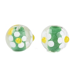 Medium Sea Green Handmade Bumpy Lampwork Beads, Round & Flower, Medium Sea Green, 12~14.5mm, Hole: 1.2~1.5mm