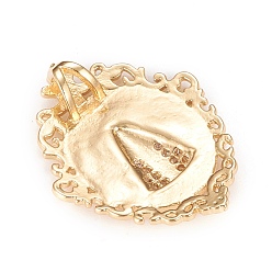 Real 18K Gold Plated Brass Micro Pave Clear Cubic Zirconia Pendants, Oval with Virgin Mary, Real 18K Gold Plated, 25.5x20.5x1.5mm, Hole: 2x3.5mm
