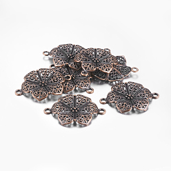 Красная Медь Коннекторы, сплав, тибетский стиль , цветок, без кадмия, без никеля и без свинца, Красная медь, 41x29x2.5 мм, отверстие : 3 мм.