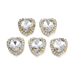 Clear Sew on Rhinestone, Transparent Glass Rhinestone, with Brass Prong Settings, Faceted, Heart, Clear, 16x16x7mm, Hole: 0.9mm