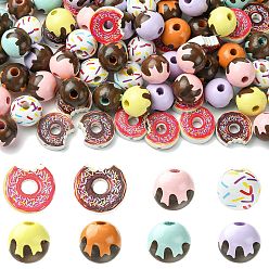 (52) Непрозрачная лаванда Печатные деревянные бусины, круглый/пончик, разноцветные, 16~19.5x16~18x6~15 мм, отверстие : 2.5~4 мм, 100 шт / комплект