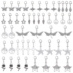 Античный Серебристый & Платиновый 12шт 6 стиль сплав подвесные украшения, Сплав с застежками когтя омара, разнообразные, старинное серебро и платина, 25~51 мм