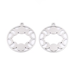 Нержавеющая Сталь Цвет 304 подвески из нержавеющей стали, плоская круглая подвеска с фазами луны, анти-тускнение, цвет нержавеющей стали, 29.5x26.5x1.5 мм, отверстие : 1.8 мм