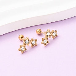 Настоящее золото 18K 304 серьги-гвоздики в форме звезд из нержавеющей стали со стразами, ионное покрытие (ip), реальный 18 k позолоченный, 9x14.5 мм