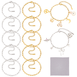 Golden & Stainless Steel Color 13Pcs 304 Stainless Steel Paperclip Chain Bracelets, Golden & Stainless Steel Color, 6-7/8 inch(17.5cm)