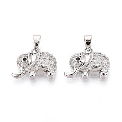 Платина Латунные микро проложить кубического циркония подвески, без кадмия и без свинца, слон, платина, 12.5x16x5 мм, отверстие : 5x2.5 мм