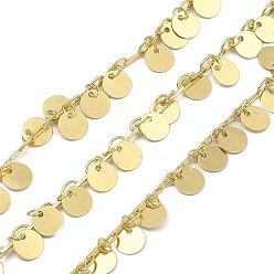 Light Gold Латунные цепи с покрытием стойки, с плоскими круглыми прелести, долговечный, без никеля , пайки, с катушкой, золотой свет, 6x0.2 мм, около 32.81 футов (10 м) / рулон