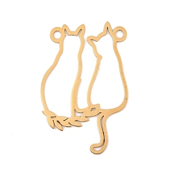 Настоящее золото 18K 201 подвески из нержавеющей стали, лазерная резка, два кошачьих шарма, реальный 18 k позолоченный, 45.5x30x1 мм, отверстие : 2.5 мм