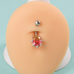 Oval 304 Кольца для пупка из нержавеющей стали, кровавика и кубического циркония, цвет нержавеющей стали, овальные, 10 мм, штифты : 1.6 мм