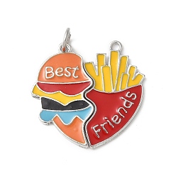 Разноцветный Эмали сплава сплит подвески, сердечки лучшие друзья чары, слева и справа, гамбургер и картофель фри очарование, красочный, 33x18x2 мм, отверстие : 2 мм, 2 шт / комплект