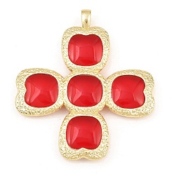 Echt 18 k vergoldet Große Anhänger aus Messing und Glas, Quer Charme, Gestell, langlebig überzogen, Bleifrei und cadmium frei, echt 18 k vergoldet, 70.5x62x7.5 mm, Bohrung: 7.5x4.5 mm