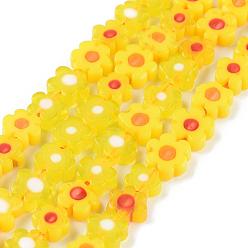 Yellow Handmade Millefiori Glass Bead Strands, Flower, Yellow, 6.4~9x3.2mm, Hole: 1mm, about 56pcs/Strand, 15.75''(40cm)