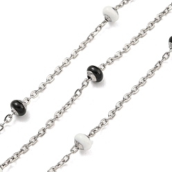 Black 304 Stainless Steel Enamel Link Chains, Soldered, with Spool, Flat Round, Black, 2x1.5x0.5mm