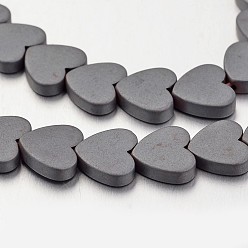 Original Color Non-magnetic Synthetic Hematite Beads Strands, Frosted, Heart, Original Color, 7x8x2mm, Hole: 1mm, about 61pcs/strand, 15.7 inch