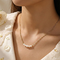 Oro Colgante de cinco perlas naturales con forma de patata 314 Collares de cadena de cable de acero inoxidable para mujer, blanco, dorado, 16.54 pulgada (42 cm)