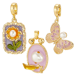 Mixed Shapes 3 шт 3 стили подвески из сплава эмали, с пластиковыми бусинами из искусственного жемчуга, реальный 18 k позолоченный, разнообразные, 17~24x16.5~21.5x4~7 мм, отверстие : 4~5.5x2.5~4.5 мм, 1 шт / стиль