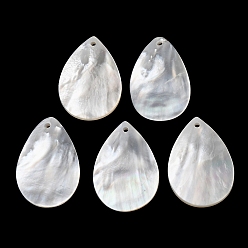 Teardrop Натуральный белый оболочки подвески, белые, очарование слезы, 30x20.5x2.5~3 мм, отверстие : 1.4 мм