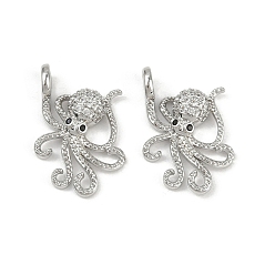 Платина Латунные микро проложить кубического циркония подвески, без кадмия и без свинца, осьминог, платина, 23x15x5.5 мм, отверстие : 3.5 мм