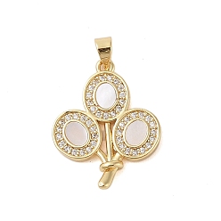 Real 18K Gold Plated Brass Micro Pave Clear Cubic Zirconia Pendants, with Shell, Cadmium Free & Lead Free, Balloon, Real 18K Gold Plated, 21.5x17.5x3.5mm, Hole: 3.5x2.5mm