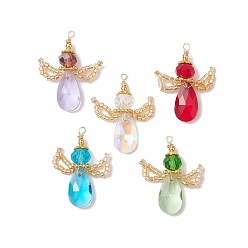 (52) Непрозрачная лаванда Стеклянные подвески, ангельские прелести, с латунной бусиной, стеклянным бисером и круглой петлей из экологически чистой медной проволоки, граненые, разноцветные, 31~32x22~25x8 мм, отверстие : 1.8 мм