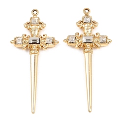 Light Gold Крупные подвески из сплава и хрустальных стразов., крест прелести, золотой свет, 54x23.5x4.5 мм, отверстие : 1.6 мм
