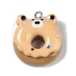 Медведь Непрозрачные подвески из искусственной смолы, Подвески-пончики с животными и железными петлями с платиновым покрытием, медведь, 26x22.5x9.5 мм, отверстие : 2 мм