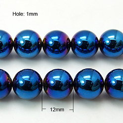 со Синим Покрытием Немагнитные синтетический гематит бисер пряди, с покрытием синим, круглые, с покрытием синим, 12 мм