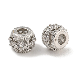 Платина Покрытие стойки латунь микропаве прозрачные кубические циркониевые бусины, без свинца и без кадмия, долговечный, круглые, платина, 6x4.5 мм, отверстие : 2 мм