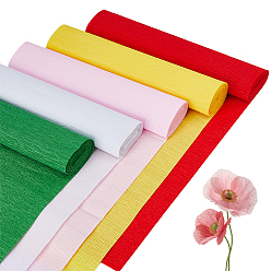 Mixed Color 5 Rolls 5 Colors Handmade Crepe Paper, Wrapping Paper Goffer for Birthday Wedding Party Decoration, Mixed Color, 2500x250x0.1mm, 1 roll/color