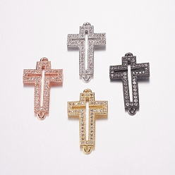Mixed Color Brass Micro Pave Cubic Zirconia Links, Clear, Cross, Mixed Color, 23.5x14x2mm, Hole: 1mm