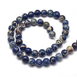 Marine Blue Natural Imperial Jasper Beads Strands, Round, Dyed, Marine Blue, 8mm, Hole: 1mm, about 48pcs/strand, 15.7 inch