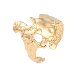 Настоящее золото 18K 304 текстурированные открытые манжеты из нержавеющей стали, широкое кольцо неправильной геометрии для женщин, реальный 18 k позолоченный, 20.5 мм, внутренний диаметр: регулируемый