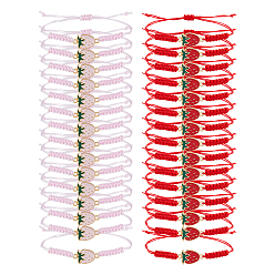 Couleur Mélangete 30 pièces 2 bracelets à breloques en alliage émaillé de couleurs, fraise, avec du fil de nylon, couleur mixte, 5.16 pouce (13.1 cm), 15 pcs / couleur