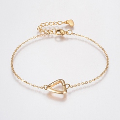 Golden 304 Stainless Steel Cable Chain Bracelets, with Lobster Claw Clasps and Triangle Links, Golden, 7-1/8 inch(180mm), 1.5mm