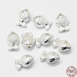 Silver 925 Sterling Silver Beads, Fish, Silver, 12.5x8.7x5.8mm, Hole: 1.3mm