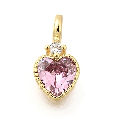 Бледно-Розовый Латунь прокладывает кубические циркониевые прелести, сердце, розовый жемчуг, 13x7x4.5 мм, отверстие : 2.5 мм