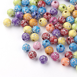 (52) Непрозрачная лаванда Покрытие акриловыми шариками, серебристого металла, обвитыми, круглые, разноцветные, 8 мм, Отверстие : 2 мм , около 1720 шт / 500 г