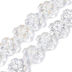 Прозрачный АВ Прозрачные стеклянные бусины гальваническим пряди, с покрытием AB цвета, цветок, ясно AB, 13x14x6 мм, отверстие : 0.9 мм, около 30 шт / нитка, 15.16 дюйм (38.5 см)