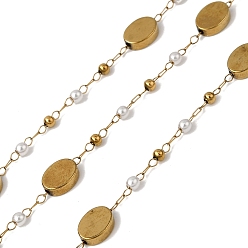 Настоящее золото 18K Ручная работа 304 цепочки из нержавеющей стали и АБС-пластика с овальными звеньями и жемчугом, с немагнитного гематита, пайки, с 316 цепями и катушкой из нержавеющей стали, ионное покрытие (ip), реальный 18 k позолоченный, бисер: 8x6x2 мм & 2~2.5 мм