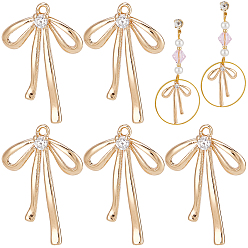Настоящее золото 18K 6 пары латунных подвесок с микропаве из прозрачного кубического циркония, с открытыми кольцами прыжковых, без никеля , бантом, реальный 18 k позолоченный, 19x13x2.5 мм, отверстие : 1 мм, 6 пары