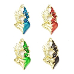 Mixed Color Rack Plating Alloy Enamel Pendants, Heart with Wing Charm, Golden, Mixed Color, 40x20x4mm, Hole: 1.8mm