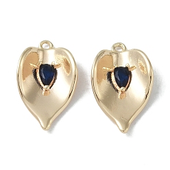 Прусский Синий Латуни циркония кубической подвески, без кадмия, без никеля и без свинца, лист, реальный 18 k позолоченный, берлинская лазурь, 20x12x4 мм, отверстие : 1.4 мм