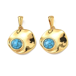 Плоский Круглый 304 нержавеющая сталь с подвесками из синтетической бирюзы, золотые, плоско-круглые, 22x20.5x5 мм, отверстие : 8x3.5 мм