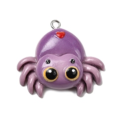 Spider Подвески из непрозрачной смолы на Хэллоуин, с платиновыми тоновыми железными петлями, паук, 28.5x32x10.5 мм, отверстие : 2 мм